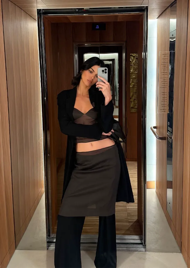 Kendall Jenner skirt over pants mirror selfie
