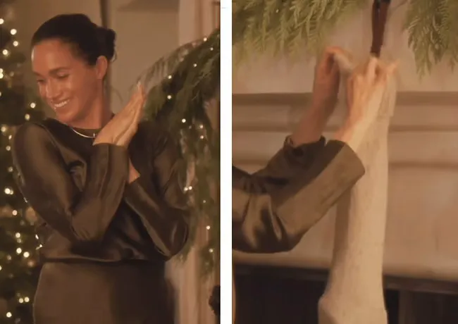 Meghan Markle brown outfit As Ever decorating stockings