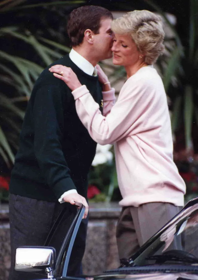 Princess Diana and Prince Andrew leave Portland Hospital