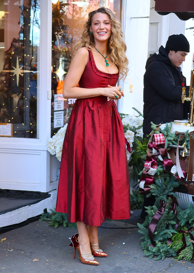 Blake Lively at Stoney Clover Lane store in New York red dress