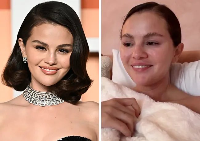 Selena Gomez with makeup vs with no makeup Instagram