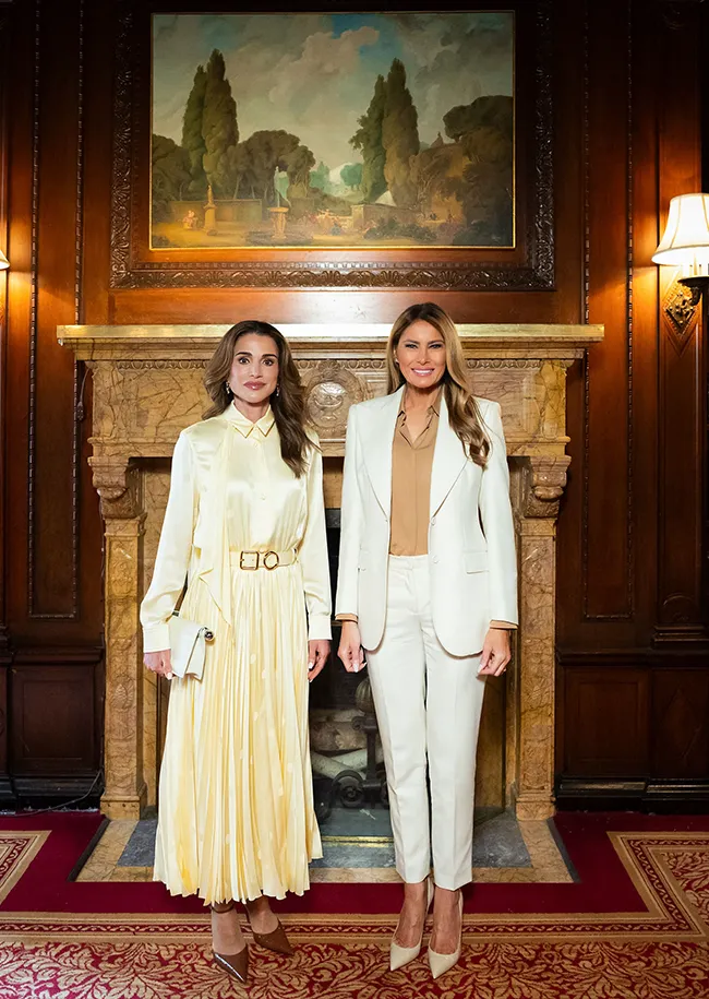 Melania Trump Dolce and Gabbana white suit and Queen Rania of Jordan UNGA Week