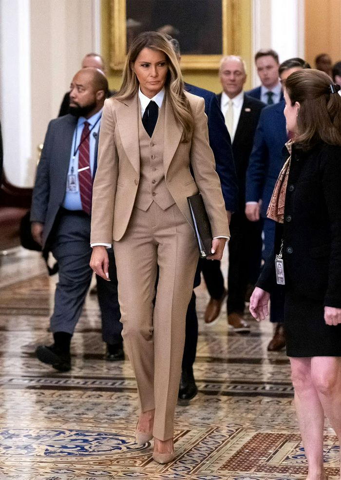 Melania Trump beige menswear