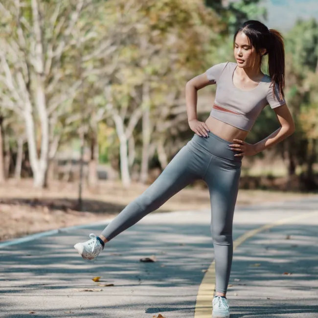 "Senior woman exercising in a gym"