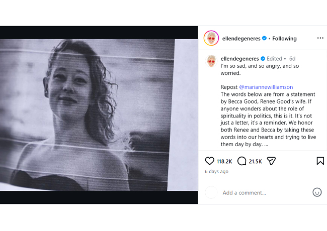 Ellen DeGeneres Instagram post