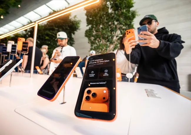 "iPhone 17 in store display"