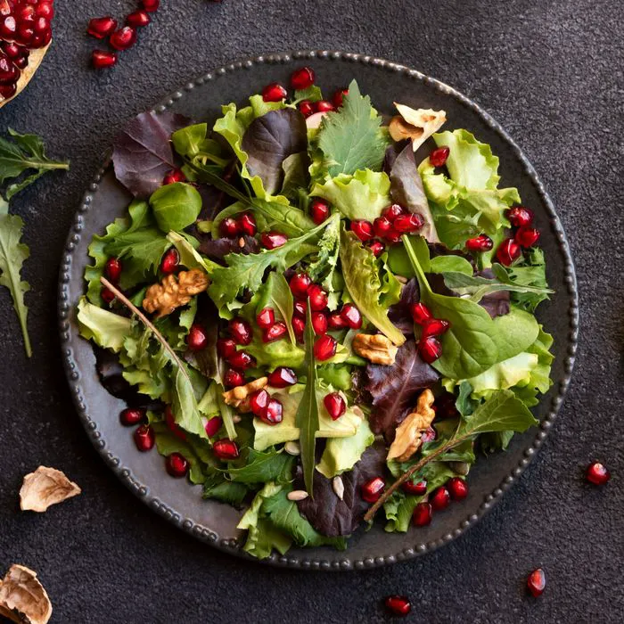 "Leafy green salad in a bowl"