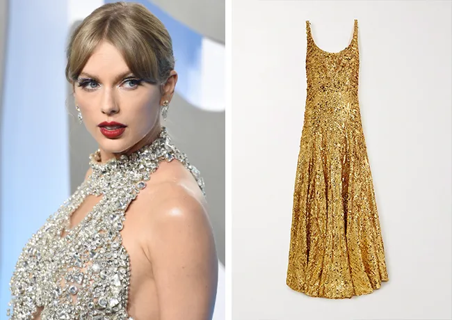 Taylor Swift Rabanne gold sequin dress
