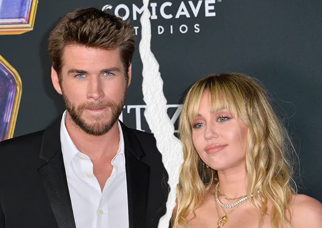 Miley Cyrus and Liam Hemsworth Avengers Endgame premiere split photo