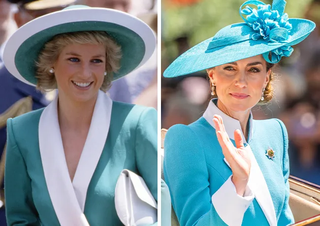 Kate Middleton and Princess Diana blue outfits with hats