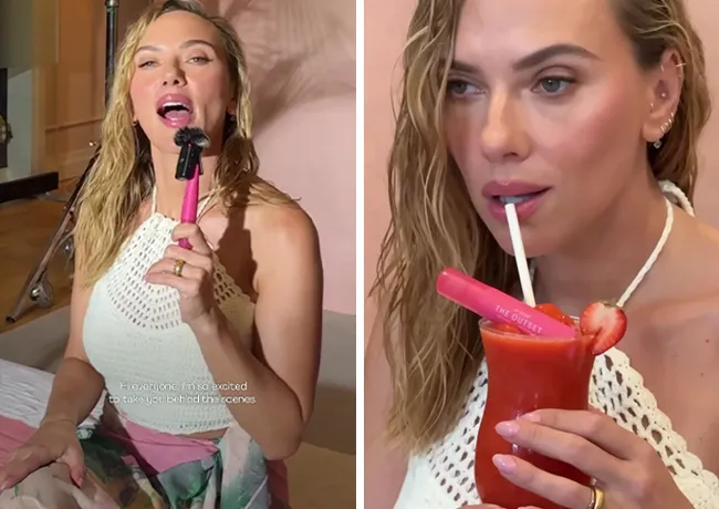 Scarlett Johansson white corset and pastel sarong The Outset Instagram video