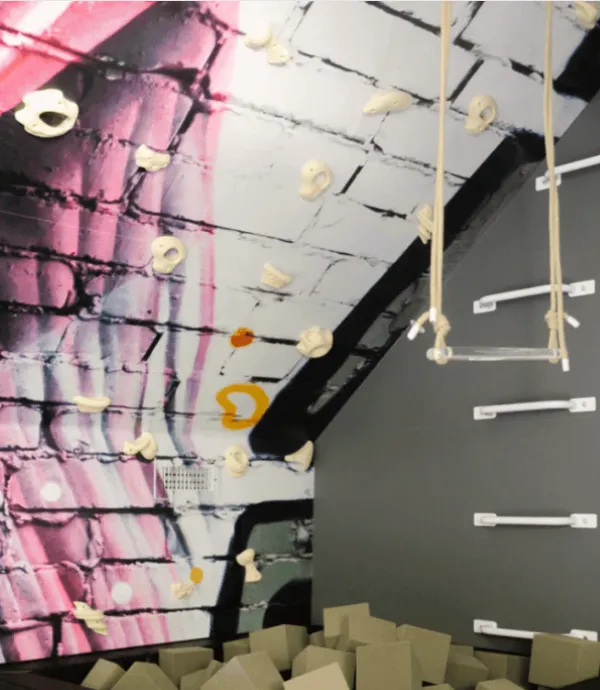 Another view of acrylic trapeze from Smart Playrooms