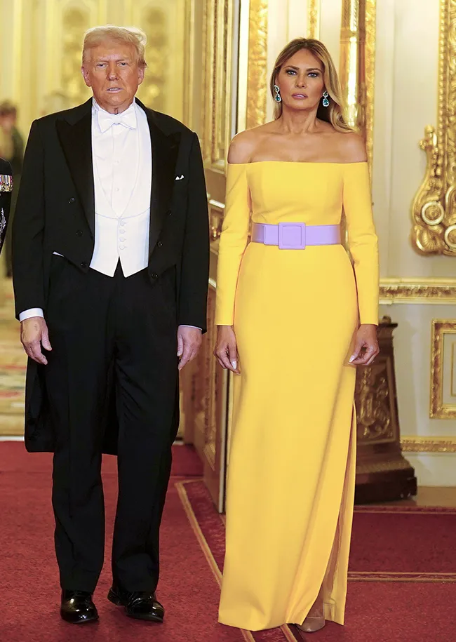 Donald Trump and Melania Trump yellow Carolina Herrera dress UK state visit
