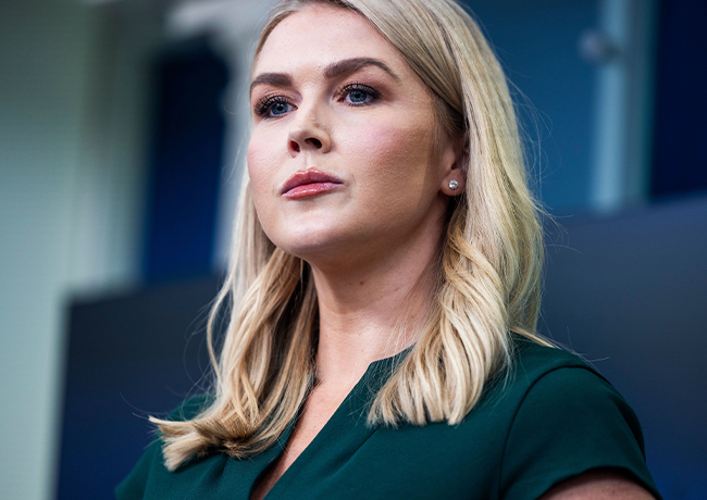 "Karoline Leavitt speaking to reporters as White House Press Secretary"