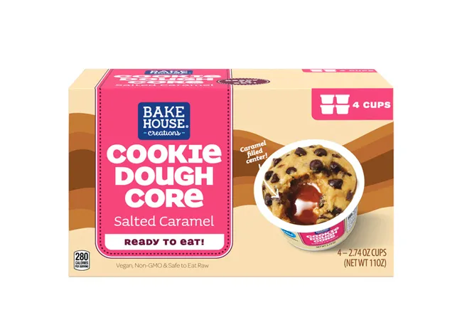 "Cookie dough core fudge salted caramel dessert"