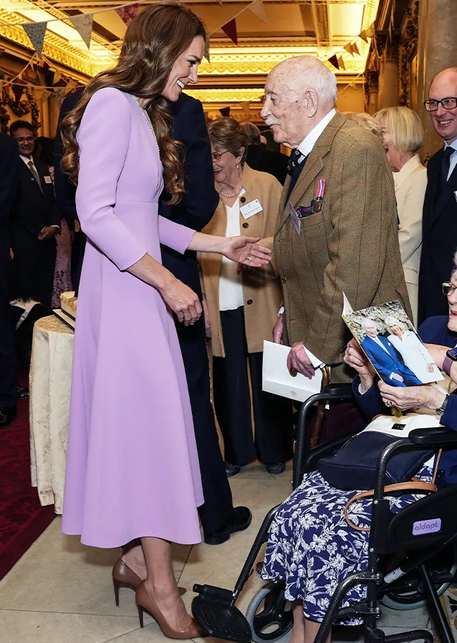 Kate Middleton purple dress and Queen Elizabeth's pearls 100th birthday celebration