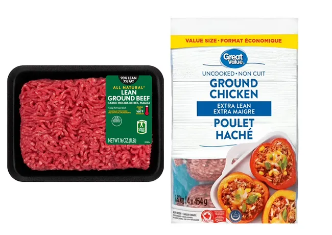 "Lean ground beef and chicken options"