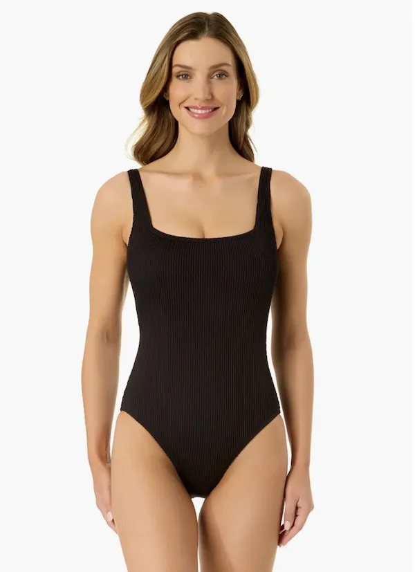 "Anne Cole Women’s Textured Classic Square Neck One Piece Swimsuit"