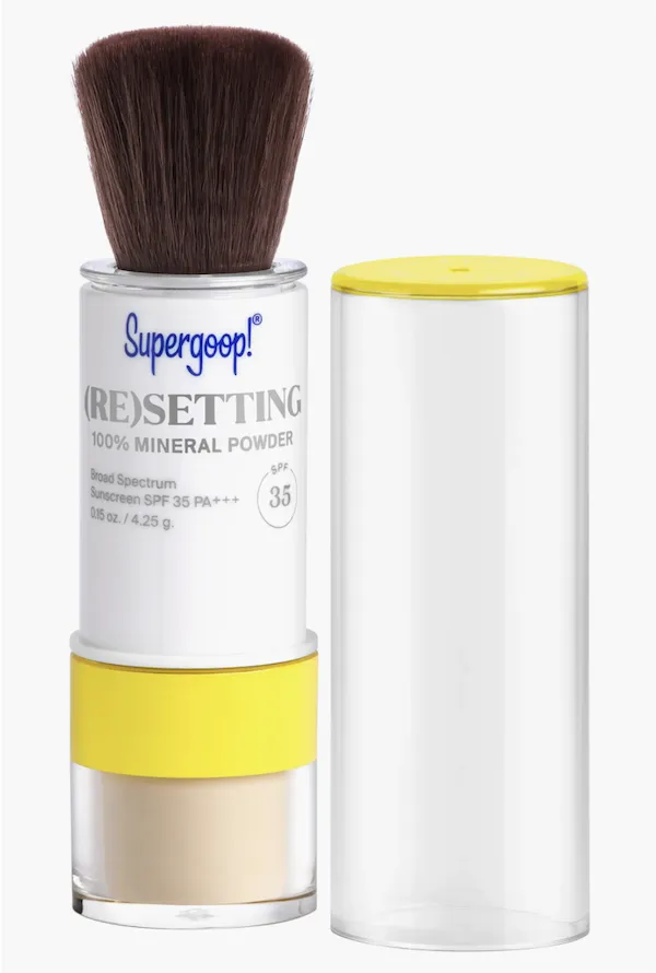 Supergoop Resetting Mineral Powder Foundation SPF 35 for sun protection and touch-ups