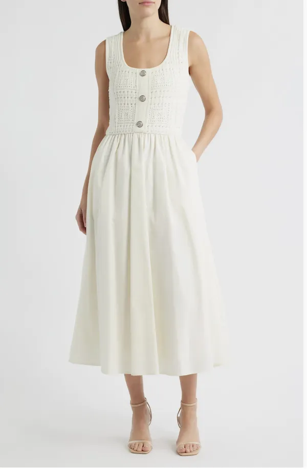 "Zoe and Claire Mixed Media Pointelle Stitch Dress"