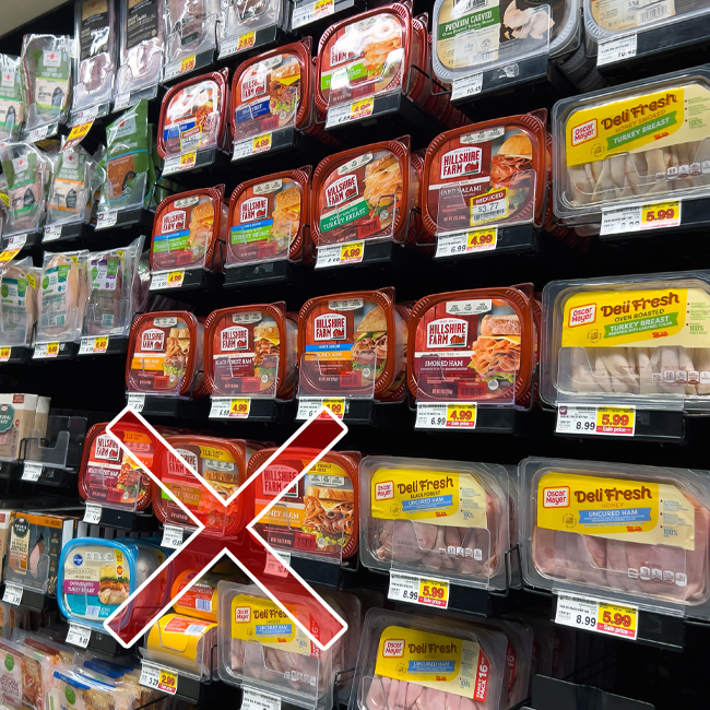 "Deli meat aisle in supermarket"