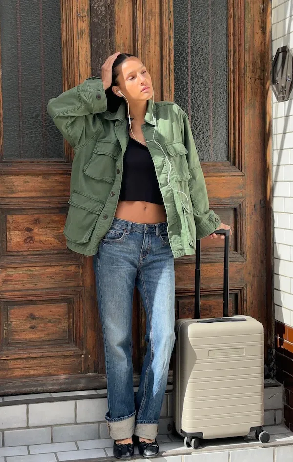 Chic suitcase display on a travel backdrop