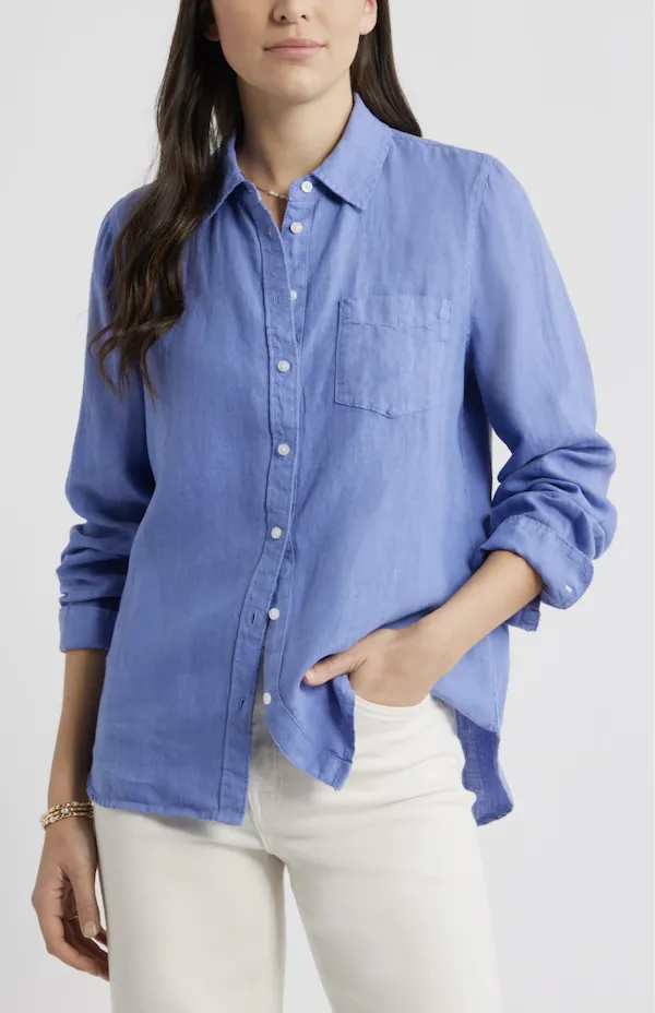 Casual linen button-up shirt for effortless summer style.