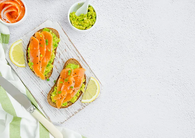 "Smoked salmon or turkey avocado toast"