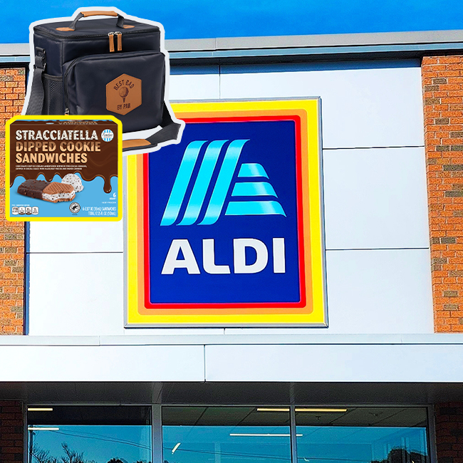 "Stracciatella dipped cookie sandwiches from Aldi"