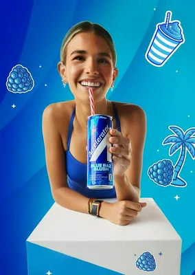 Kai Trump promoting her Blue Raz Slush drink in a workout set